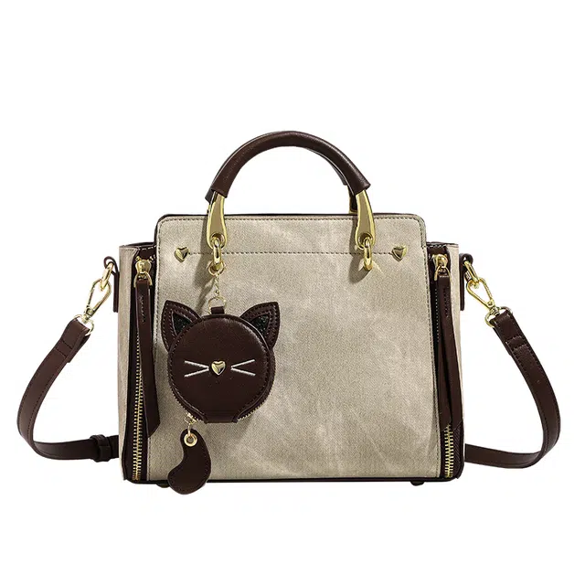 恒源祥 时尚百搭腋下包菜篮子大容量高级感猫咪挂件托特包百搭复古菜篮子通勤斜挎包 超纤合成革 单肩包手提包 常规 女款 绿色