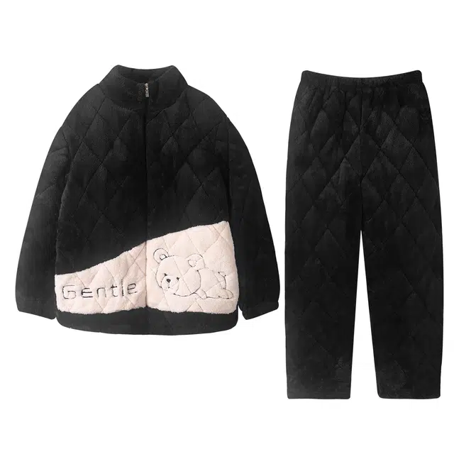 梦特娇 立领家居服舒适亲肤加厚保暖防风蓄温可外穿简约睡衣套装 男女同款