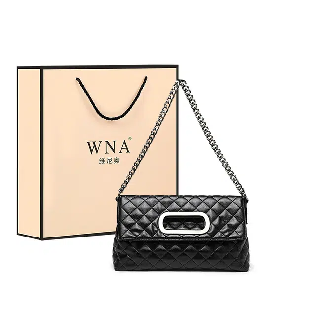 维尼奥 欧美时尚菱格链条包高级感小香风休闲百搭气质通勤女士流浪包 合成革 单肩斜挎包 常规 女款 黑色/米白色