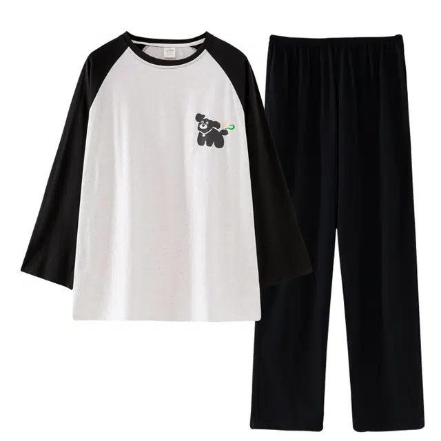 好福份 圆领简约可外穿高级感长袖长裤睡衣套装 男款 图片色