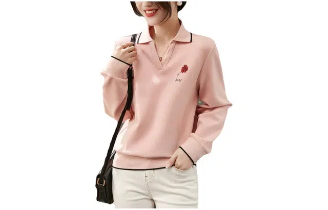 【dme】 休闲纯色翻领长袖卫衣 女款