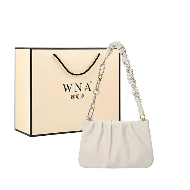 维尼奥 小众时尚质感高级感褶皱淑女上班通勤派对聚会包法式温柔休闲腋下包 合成革 单肩包 常规 女款 米白色/黑色