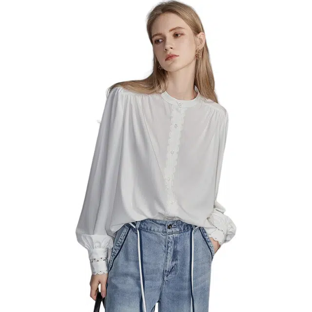 【dme】 纯色立领休闲长袖衬衫 女款 本白