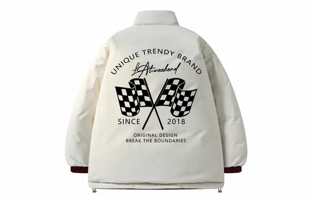 LA'T.WEEKEND Extreme Cold Outdoor 85 White Duck Down Reversible Racing Logo Jacket