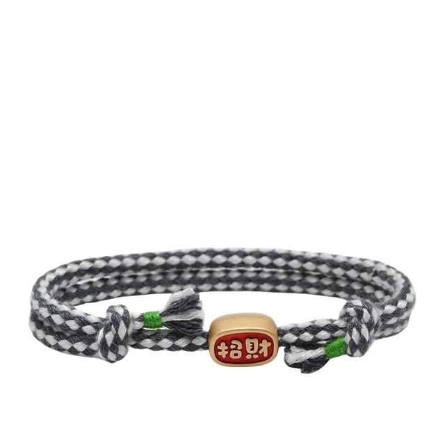 前方大荒野 招财纳福手绳新中式潮流国风复古时尚小众设计发财转运手工编织绳精致大气日常通勤百搭可调节 合金 手链 男女同款情侣款