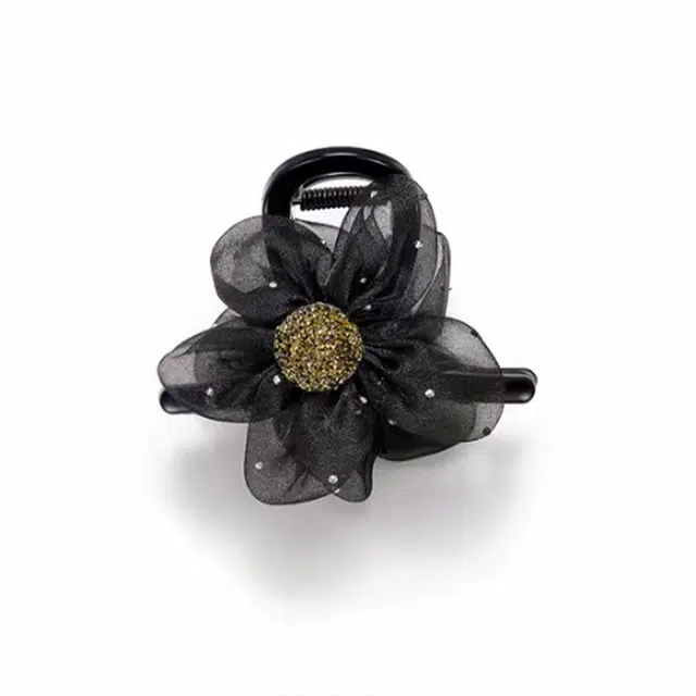 零界 花朵网纱满钻圆珠抓夹梦幻波点法式浪漫轻奢后脑勺头饰 亚克力 发夹 女款