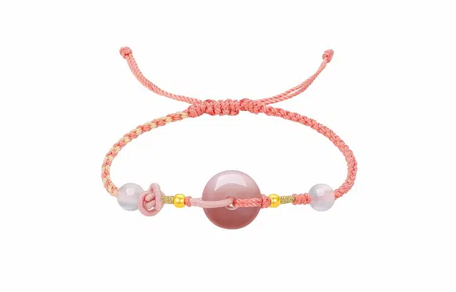 周六福 芙蓉平安扣粉手绳 玉髓 手链 女款