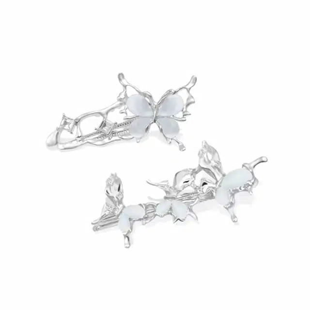 零界 蝴蝶液态金属边冰蓝清冷蓝调高级感轻奢优雅小众头饰 合金 发夹 女款