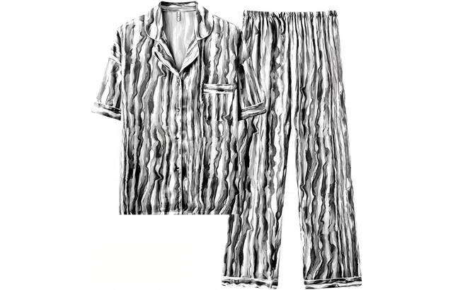 怡吾色 情侣款睡衣女春夏冰丝短袖套装薄款 简约宽松男女款