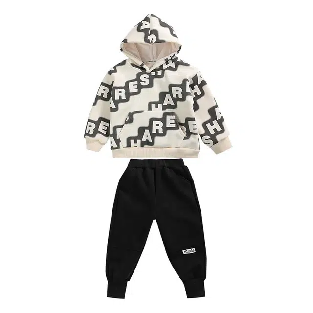 木木兔 时尚亲肤个性百搭潮流休闲运动套装 米白色 中小童