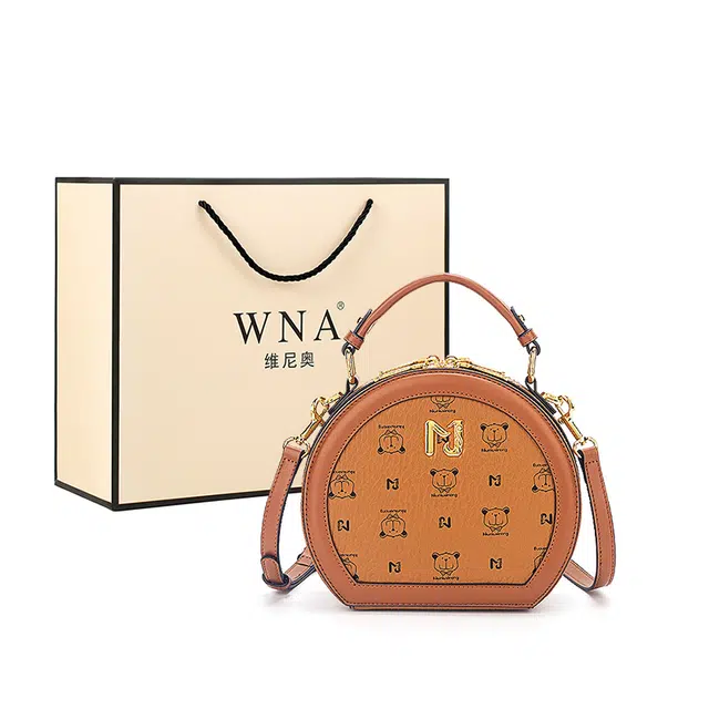维尼奥 经典复古百搭通勤时尚学生高颜值精致印花轻便实用小圆包 合成革 手提包 常规 女款 棕色/米黄色
