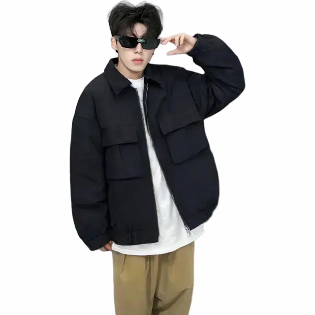 雅鹿 美式街头时尚潮流痞帅机车风工装双口袋百搭宽松翻领飞行员运动夹克外套 男女同款