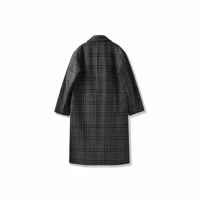毛呢中长款加厚过膝韩版宽松英伦风格子外套大衣 男女同款