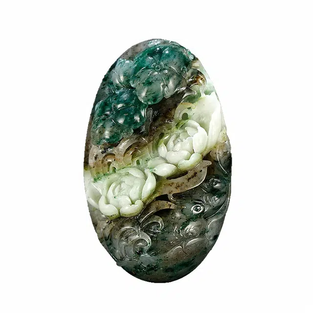 玉说 鸳鸯荷花 天蓝绿白百年好合款 独山玉 玉石摆件雕件