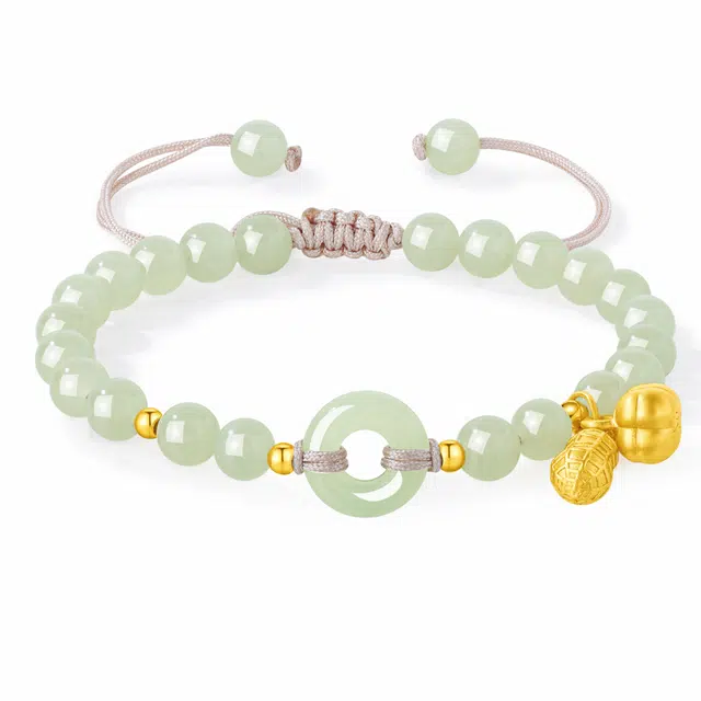 老凤祥 好柿花生平安扣浪漫纳福平安百搭复古好运 和田玉手链 青白玉 女款