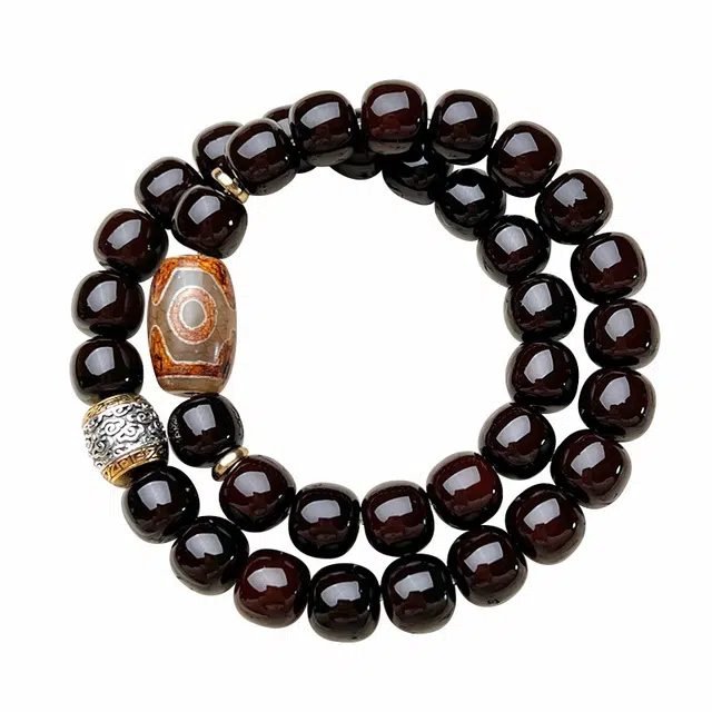 京华录 藏式三眼天珠招转运佛珠国潮设计复古新中式 双圈盘玩典雅温柔串珠禅意古风 水逆退散正缘桃花#好运 菩提根 手串 男女同款情侣款