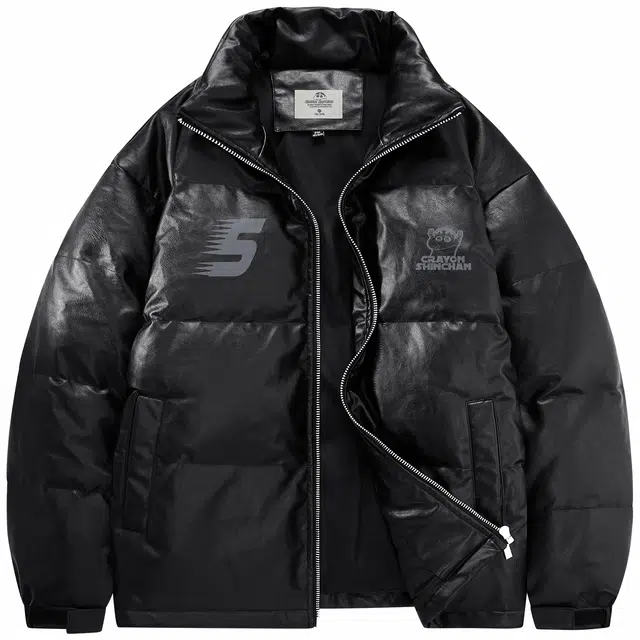 蜡笔小新 卡通拖影字母印花立领保暖加厚休闲面包羽绒服外套 男女同款