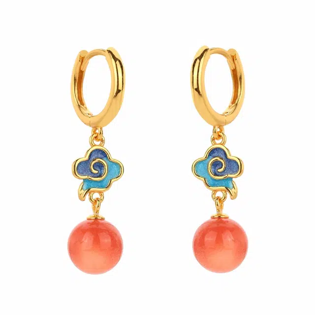 琦珂 祥云转运新中式民族风复古气质国潮百搭古风 玛瑙 耳环 女款