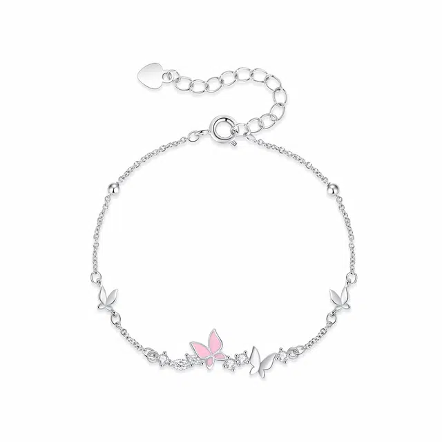 银千惠 在逃公主花飞蝶舞星蝶手腕链 爆闪满锆拼接璀璨星光高级感首饰  小众设计甜美粉色蝴蝶镶满钻日常百搭闺蜜生日 手链 女款 礼盒装