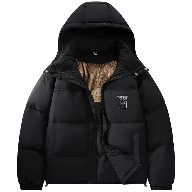 蜡笔小新 卡通人像大头贴袖徽字母印花休闲宽松保暖加厚开拆卸连帽面包羽绒服外套 男女同款