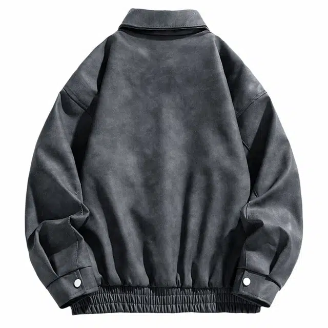 雅鹿 复古高街水洗做旧通勤工装百搭简约休闲翻领宽松防风机车服夹克外套 男女同款 深灰