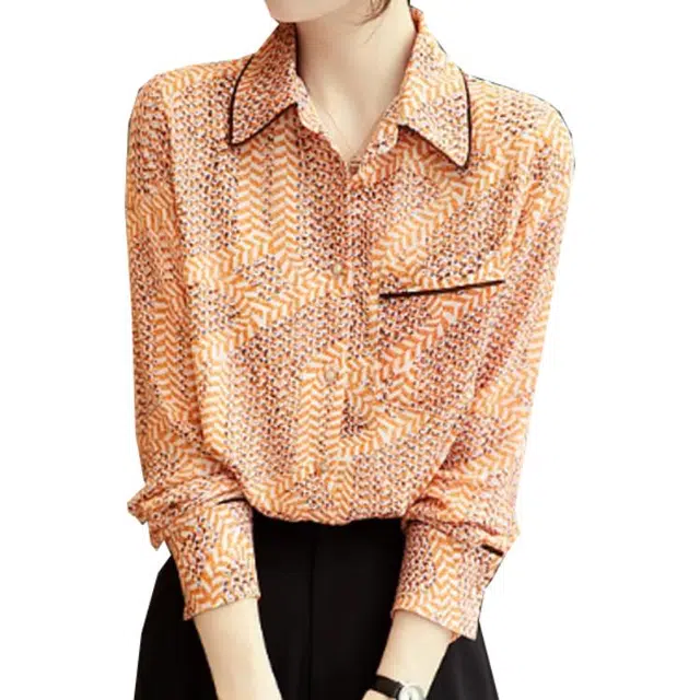 【dme】 雪纺衫碎花印花衬衣长袖衬衫 女款 秋叶黄