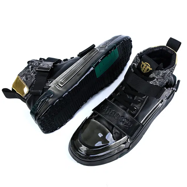 圣大骑士 牛皮革 经典时尚潮流百搭 防滑 高帮 板鞋 男款 黑色