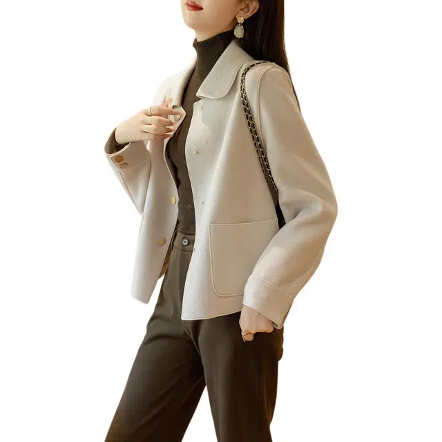 【dme】 纯色单排扣翻领长袖大衣 女款 米白