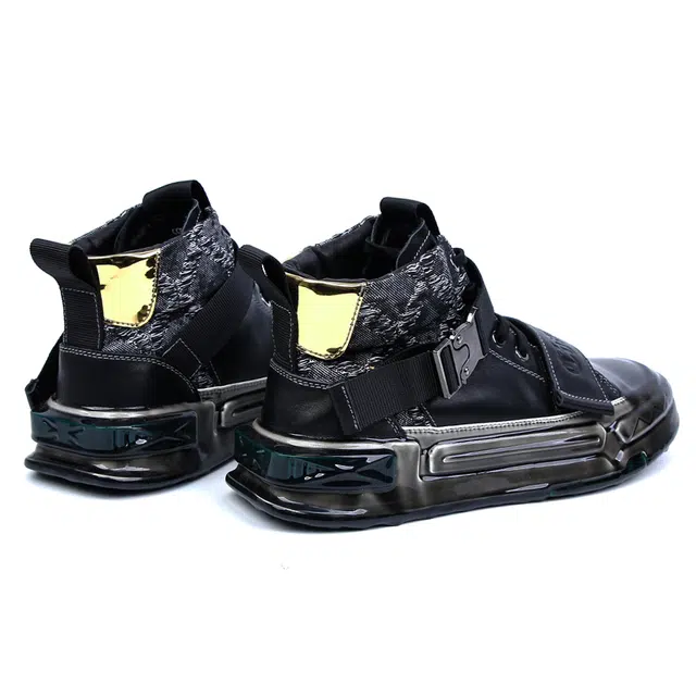 圣大骑士 牛皮革 经典时尚潮流百搭 防滑 高帮 板鞋 男款 黑色