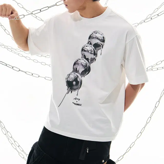 455EMBLE x ALEUNG Letter Print Crewneck T-Shirt White