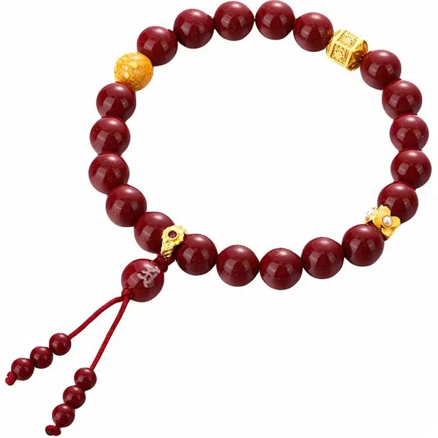 金六福吉祥 十二生肖八大守护神 新中式复古国潮风本命年水逆退散转运好运 再造辰砂朱砂 玉石手串 男女同款情侣款