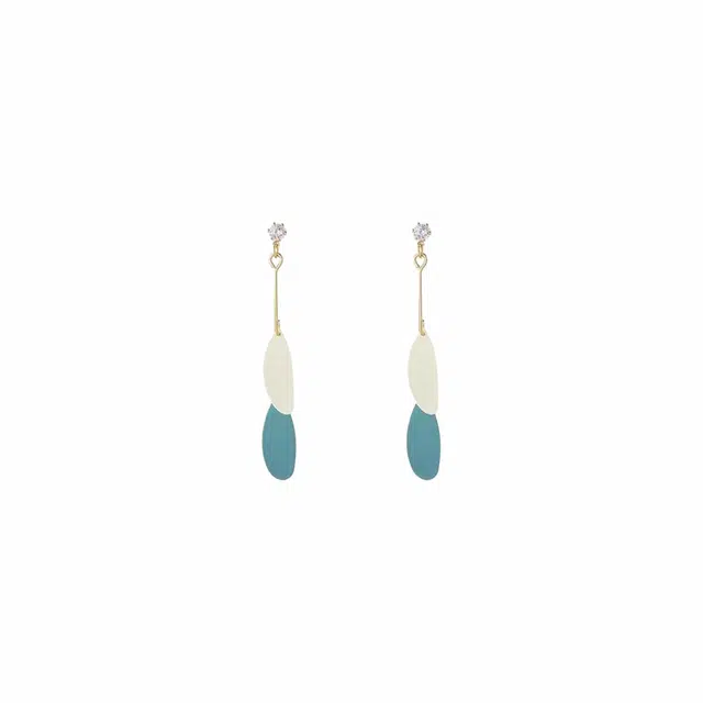 前方大荒野 流苏叶子森系小清新拼色双叶新中式潮流时尚简约小众设计日常氛围感通勤休闲穿衣百搭精致气质 锆石 耳夹 女款