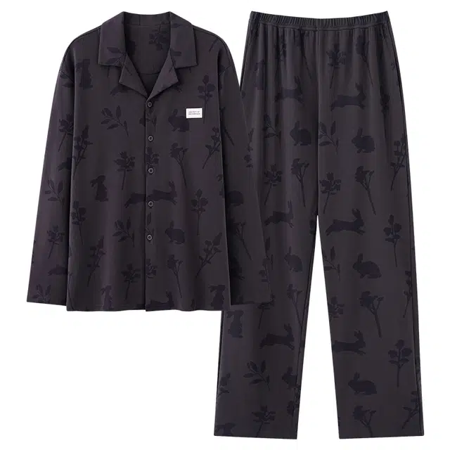 都市丽人 简约设计长袖长裤开衫时尚家居服休闲可外穿睡衣套装 男款 图片色