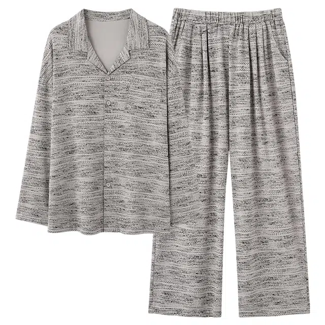 好福份 纯棉开衫翻领简约长裤可外穿长袖睡衣套装 男款 图片色