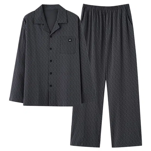 好福份 开衫翻领简约高级感可外穿长袖长裤睡衣套装 男款 图片色