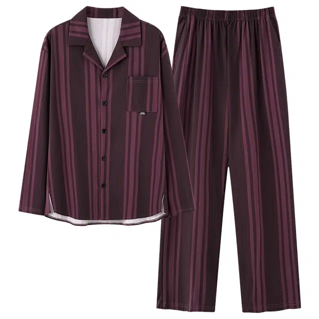 好福份 开衫翻领可外穿长袖长裤睡衣套装 男款 图片色