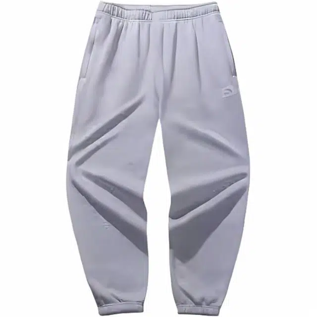 超级安踏 纯色中腰系带舒适透气加绒保暖束脚针织运动裤 男女同款 灰花灰