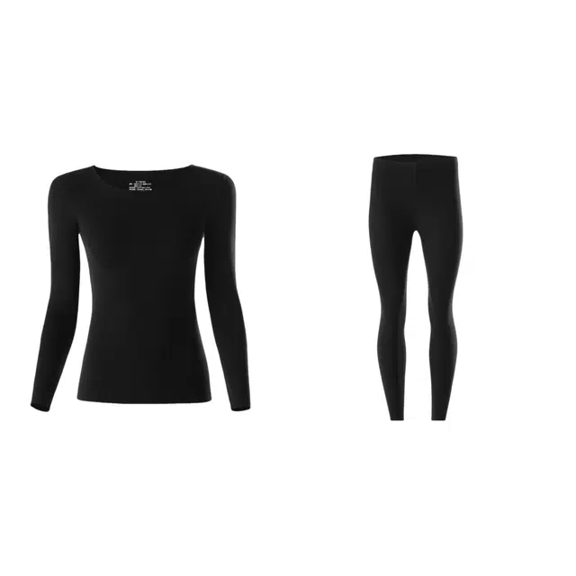 雅鹿 加绒阳离子升级款美肤衣圆领长袖长裤保暖套装 女款 黑色