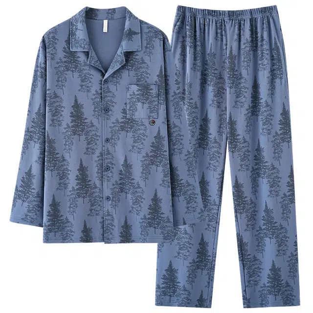 好福份 简约开衫翻领可外穿长袖休闲长裤睡衣套装 男款 图片色