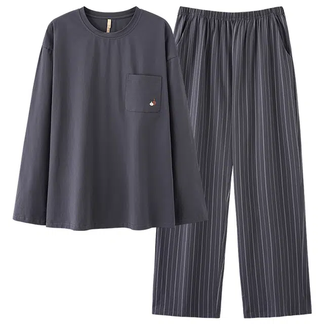 好福份 圆领舒适休闲可外穿长袖长裤睡衣套装 男款 图片色