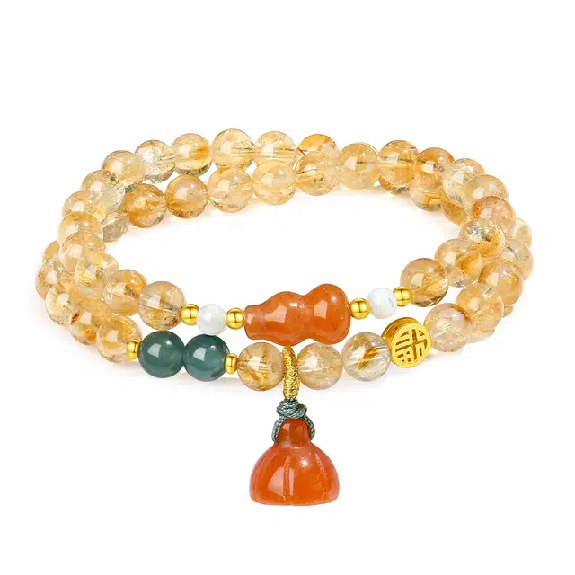 【普陀山官方已过香】 普陀山文创 福禄双全 新中式古风双圈叠戴招财转运莲蓬小众百搭平安纳福佛珠串#好运 闺蜜生日礼盒 水晶 手串 女款