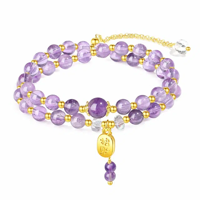 【普陀山官方已过香】 普陀山文创 财源滚滚 招财进宝暴富新中式小众纳福平安转运多圈叠戴手饰#好运 礼盒装 水晶 手串 女款