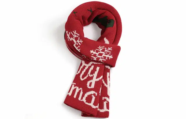 优幽兰 防风防寒仿羊绒护脖子经典款鹿角红色韩系高级感 绒线围巾 女款