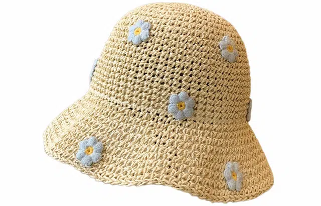 优幽兰 潮流海边拍照打卡显脸小清新甜美茶歇风户外遮阳防紫外线花朵点缀太阳帽草帽 聚酯纤维 防晒帽 女款