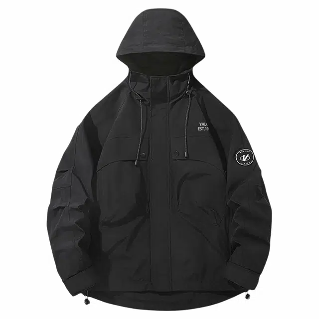 雅鹿  美式潮牌户外山系机能工装大口袋登山魔术贴三合一休闲百搭潮流  防水防风耐磨冲锋衣 男女同款 曜石黑