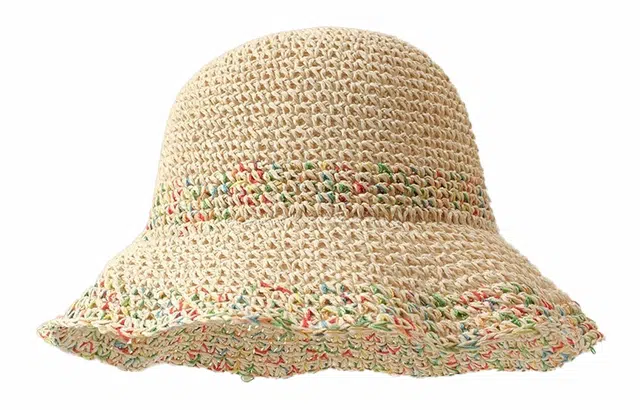 优幽兰 韩版甜美彩虹编织草帽大帽檐显脸小防紫外线遮阳帽镂空透气太阳帽海边度假拍照打卡沙滩帽潮 纤维素材料 防晒帽 女款