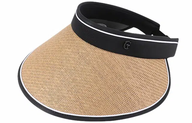 优幽兰 大檐便携可卷户外骑车黑胶防紫外线休闲 草编 防晒帽 女款