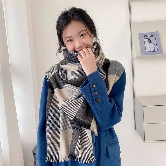 优幽兰 秋冬季格纹设计感潮流百搭休闲时尚针织加厚保暖脖套防风防寒骑行护脖子高级感 绒线围巾 男女同款情侣款