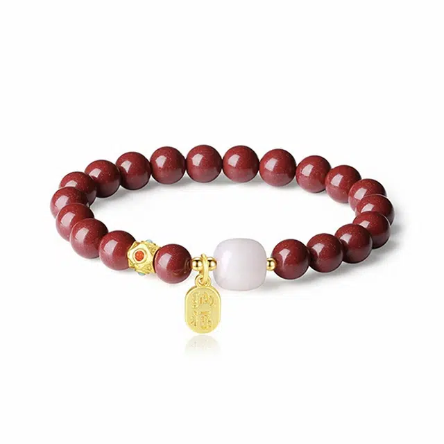 奥斯坦汀 竹寓平安 新中式古风 再造辰砂朱砂 玉石手串 女款