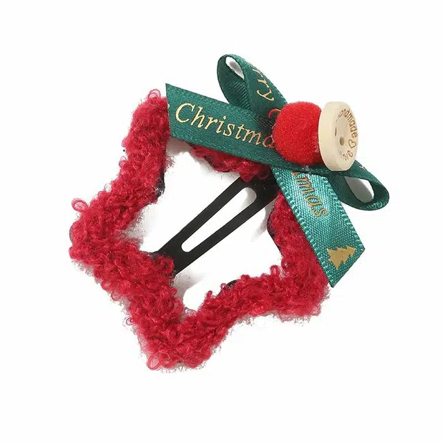 如花梦 红色毛绒星星碎头饰蝴蝶结侧边复古发饰 毛线 发夹 女款